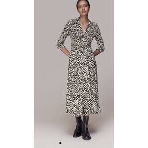 Whistles Women's Black Speeding Squares Shirred Midi Dress - Size 8